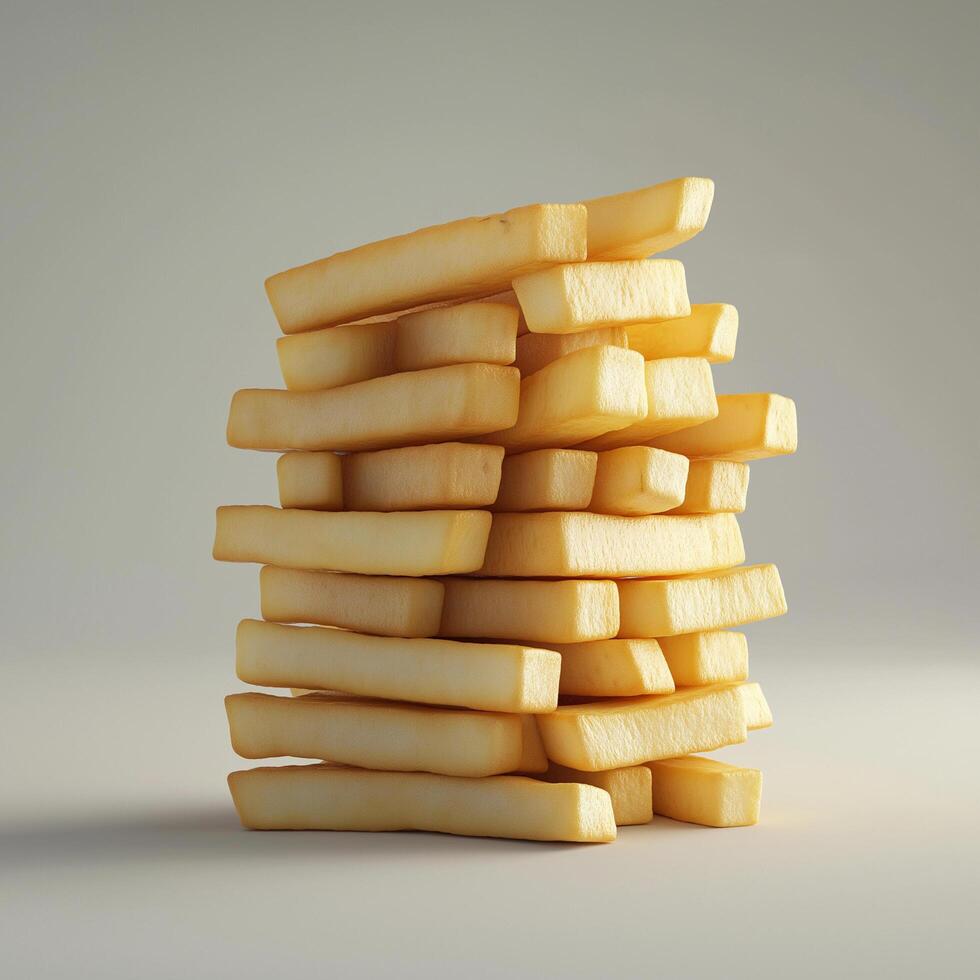 French Fries Stacked Creatively as Building Blocks photo