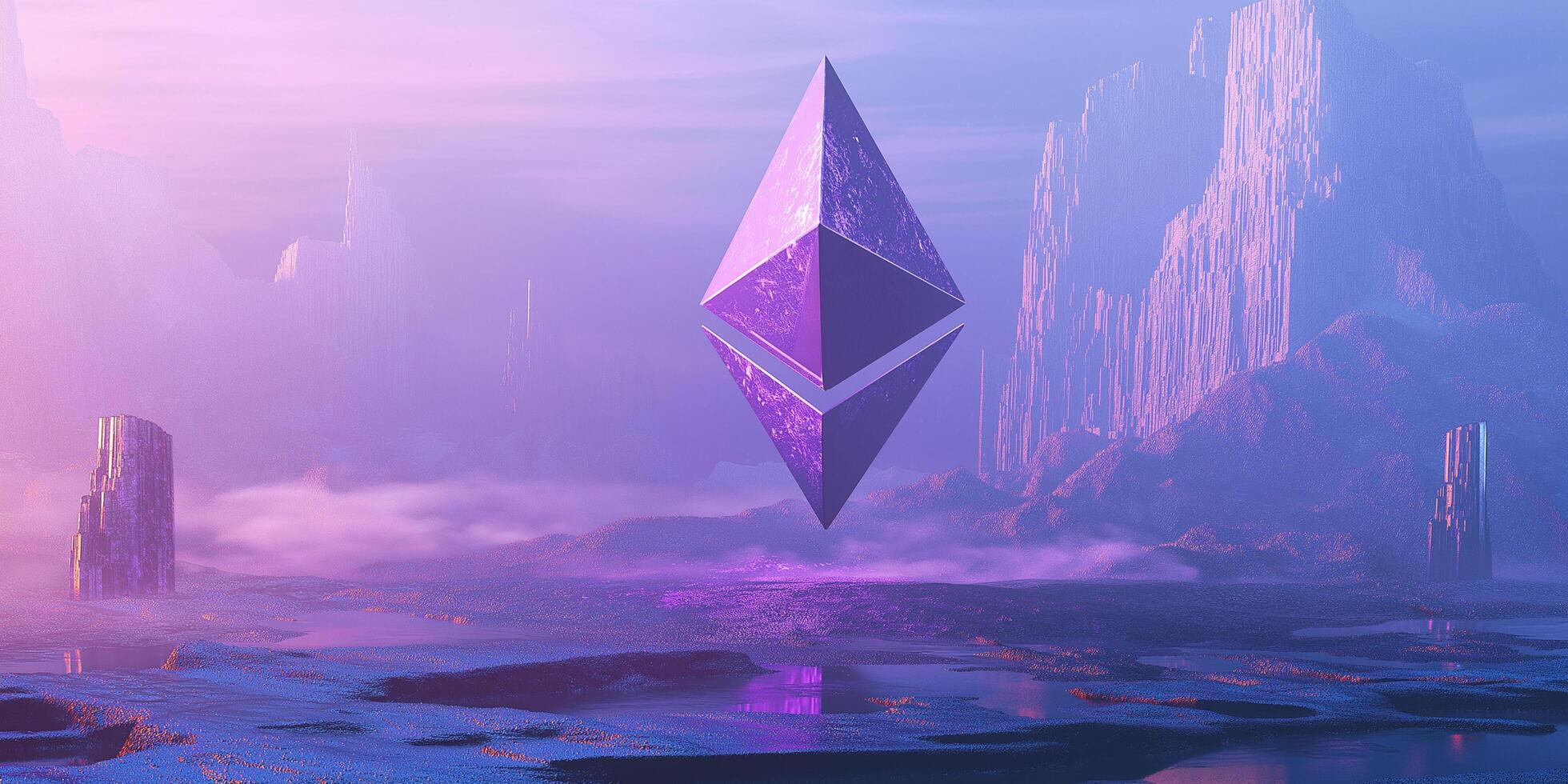 Ethereum Logo Displayed Above a Virtual Smart Landscape photo