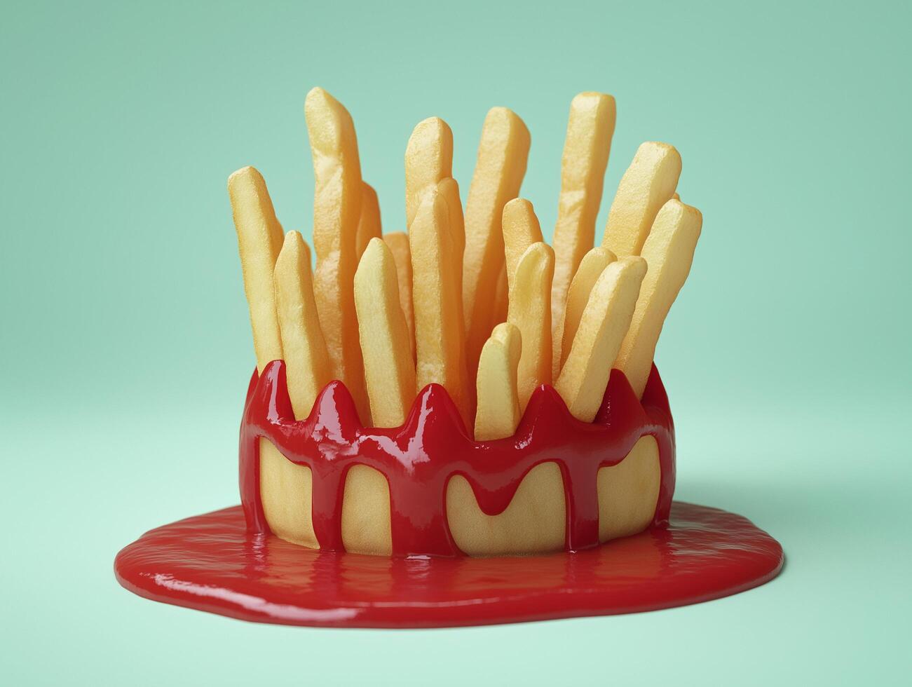 French Fries Building a Playful Fort with Ketchup photo
