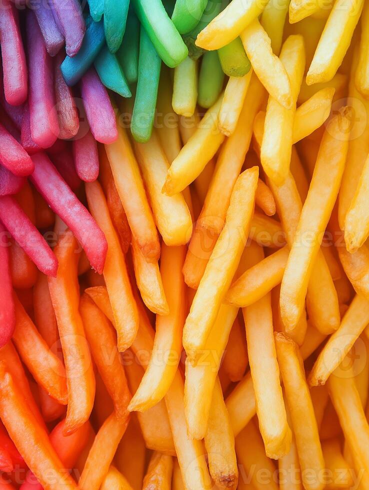 French Fries Arranged in a Vibrant Rainbow Gradient photo