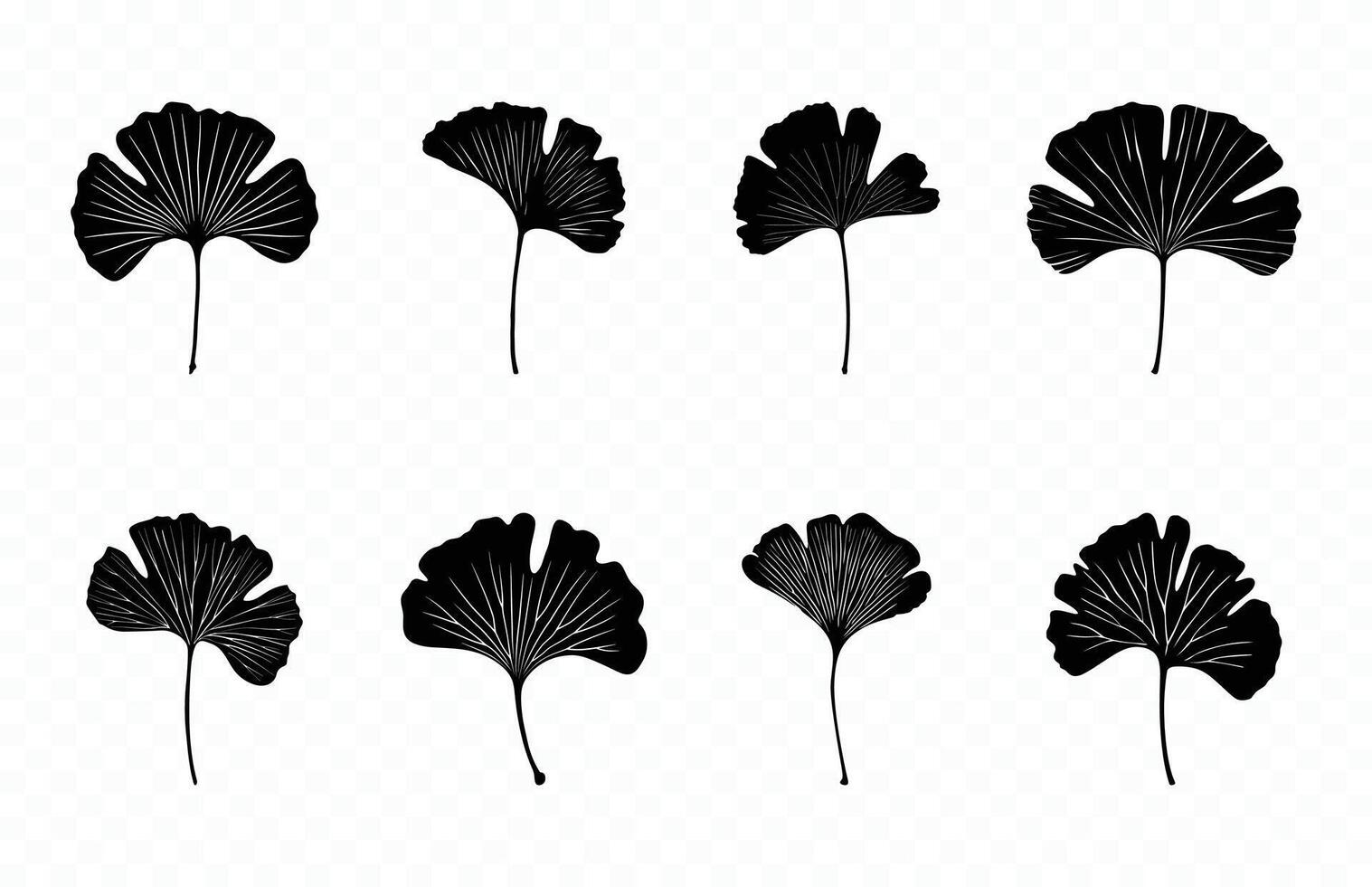 Ginkgo Leaves Black Clipart Silhouette Set vector