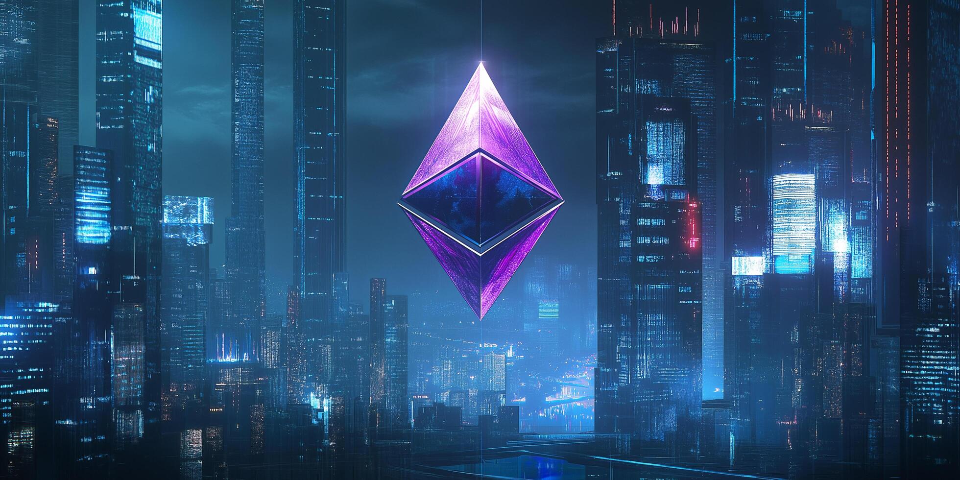 Futuristic Background with Ethereum ETH Logo Hovering photo