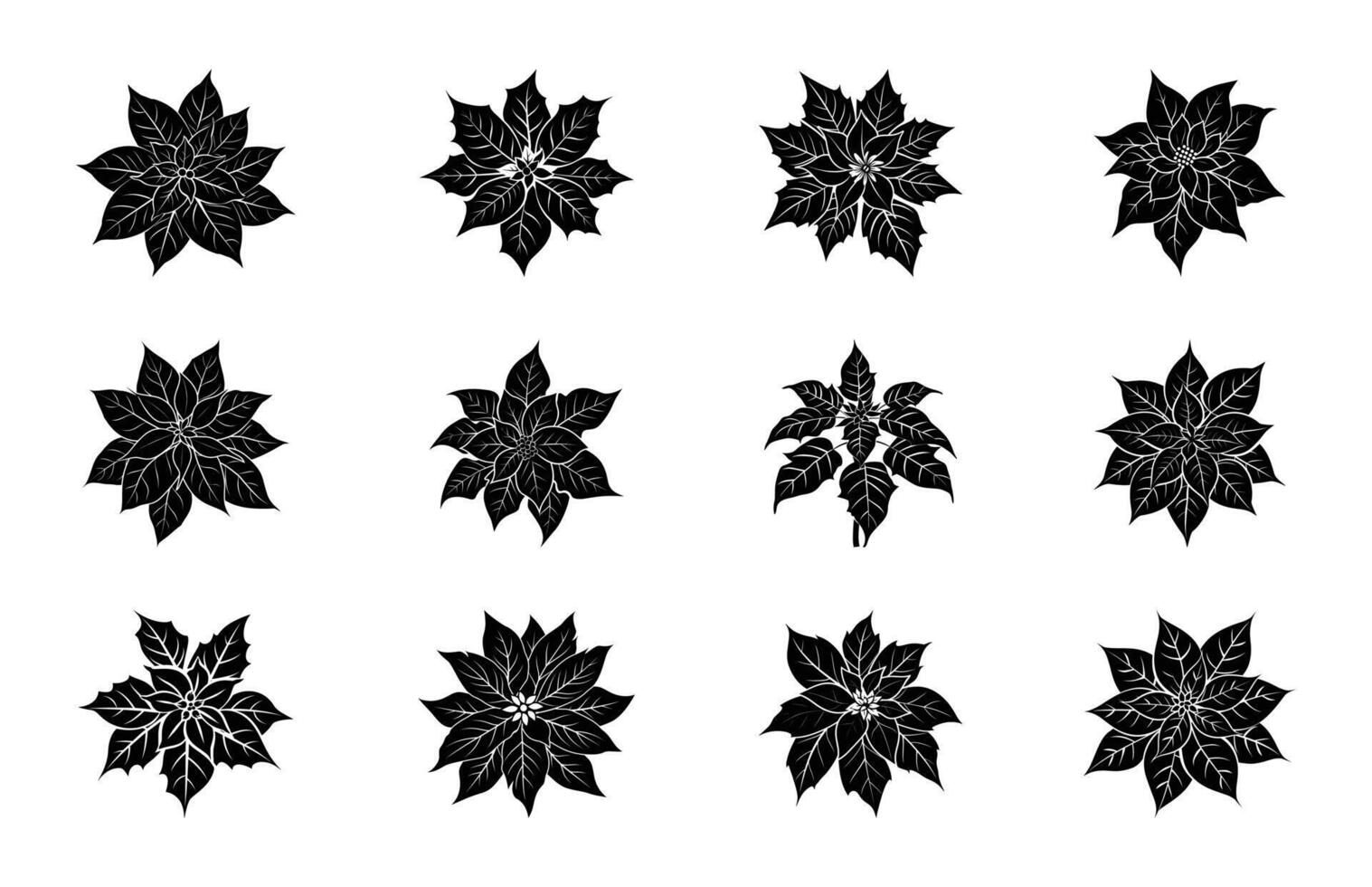 Poinsettia Silhouette black Clipart Set vector