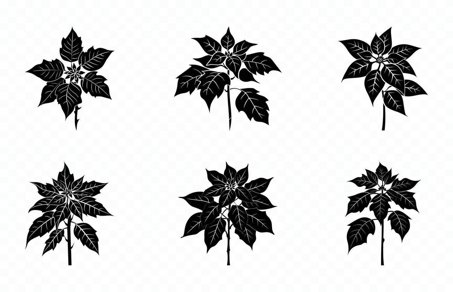 Poinsettia Flower Silhouette Clipart Bundle vector