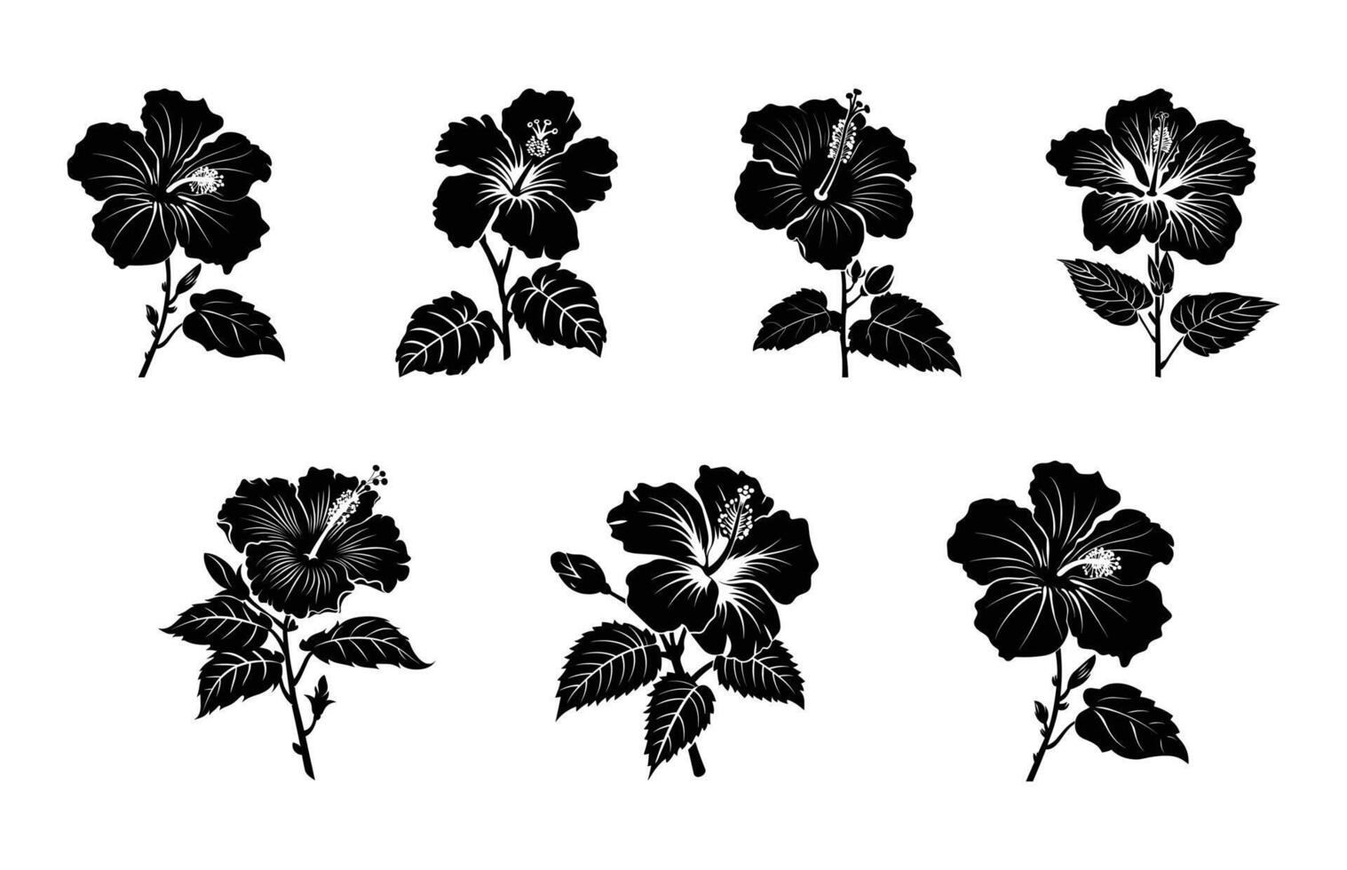 Hibiscus Flower Black Silhouette Bundle vector