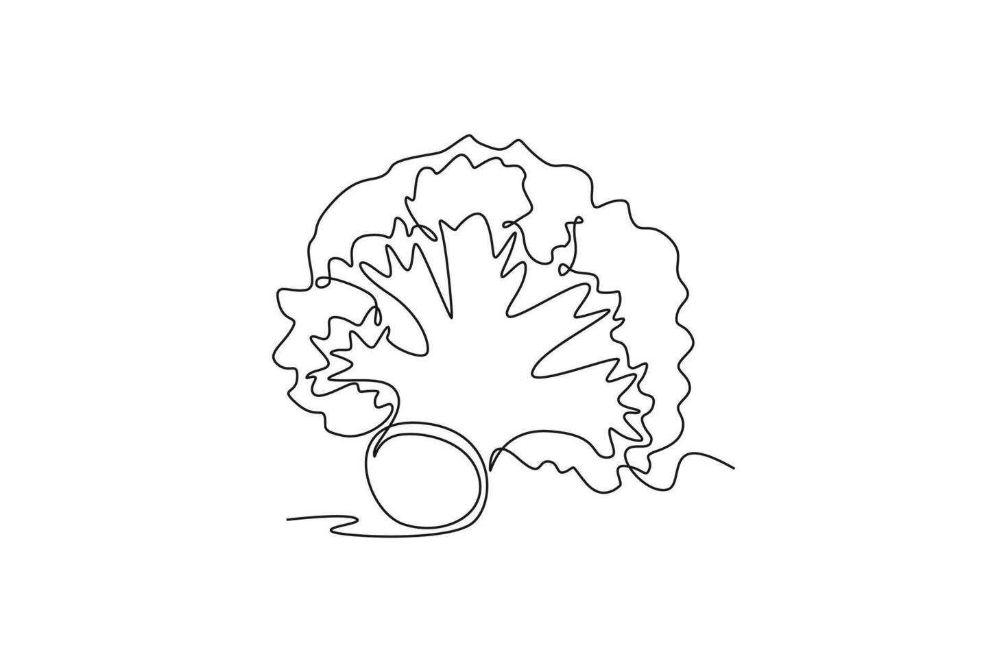 Single one line drawing whole healthy organic green broccoli for groceries logo identity. Fresh edible green plant concept for vegetable icon. Continuous line draw design graphic illustration vector