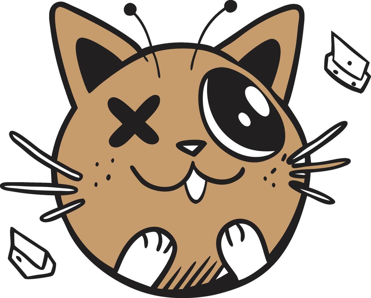 Cute cartoon cat illustration and white background vector