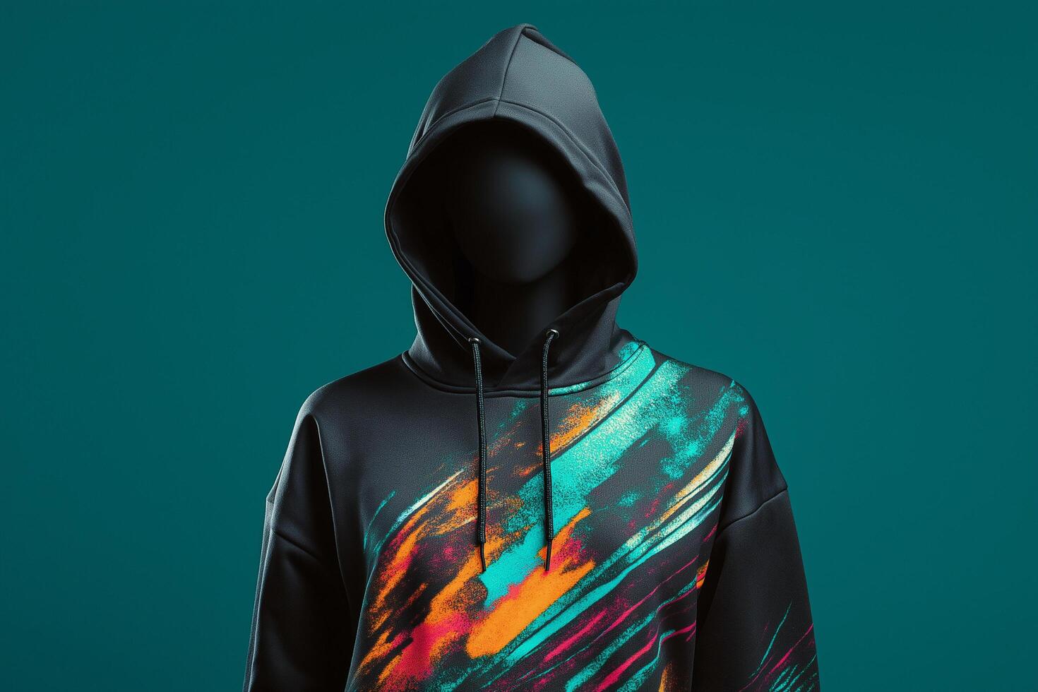 Black Hoodie Featuring Abstract Patterns photo
