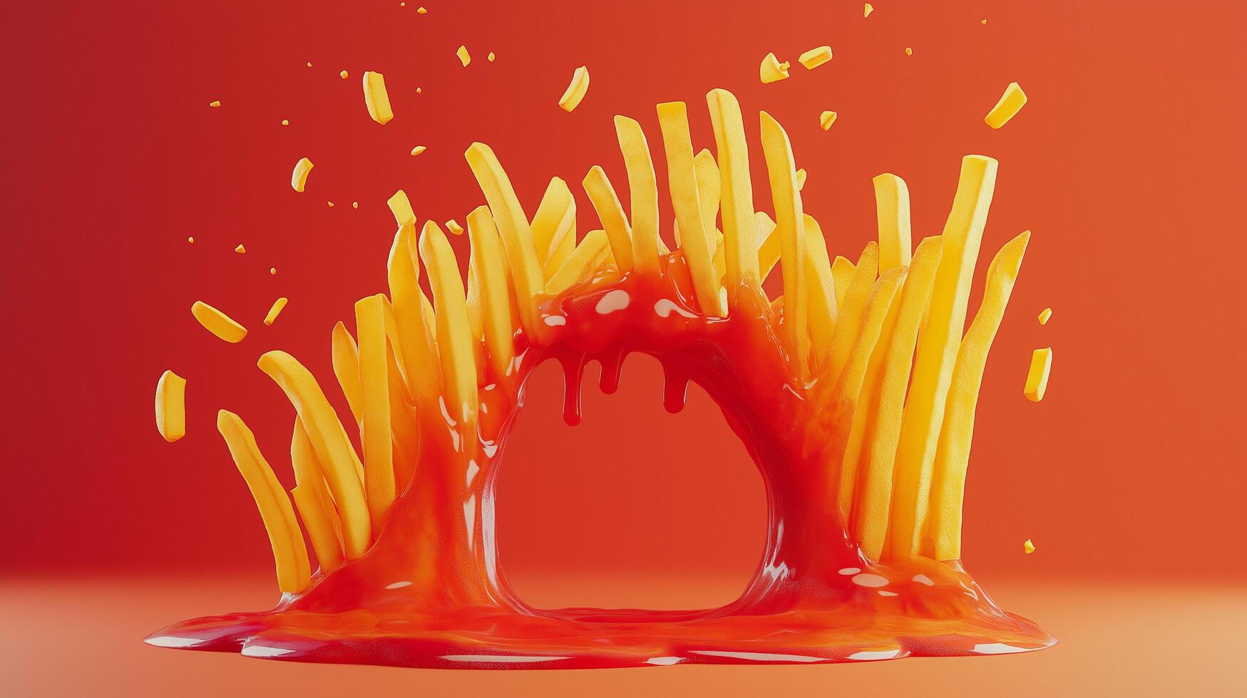 French Fry Archway Enhanced with Decorative Ketchup photo