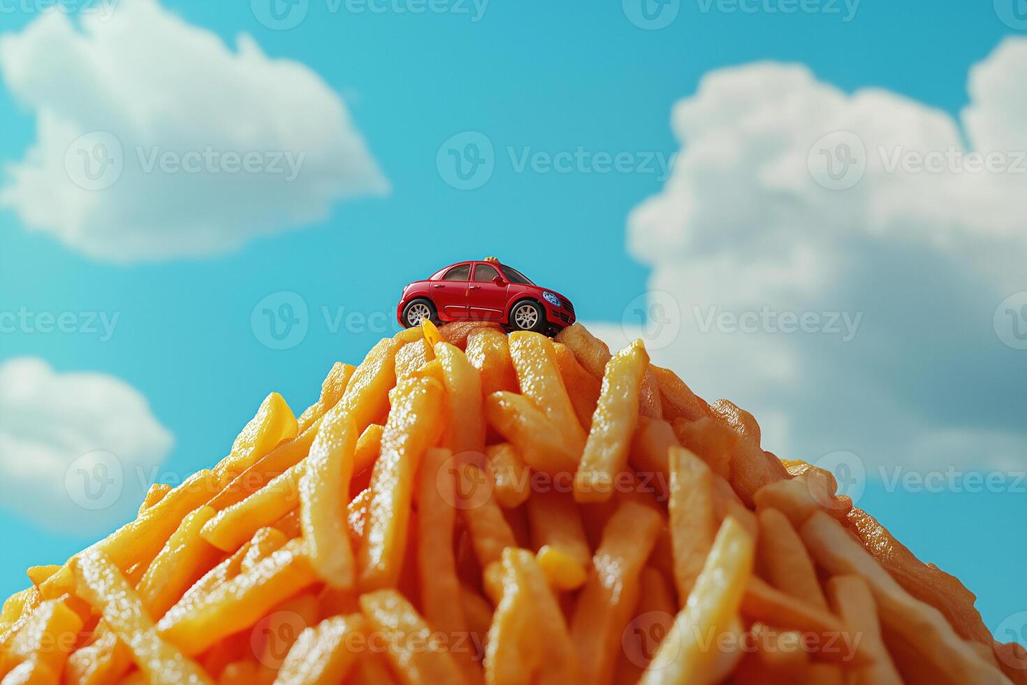 French Fry Mountain Scene with Toy Car in Motion photo