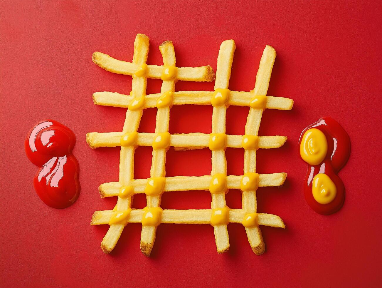French Fries Formed into a Tic-Tac-Toe Board with Ketchup photo