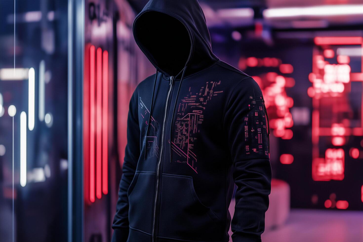 Black Hoodie with a Tech-Inspired Design photo