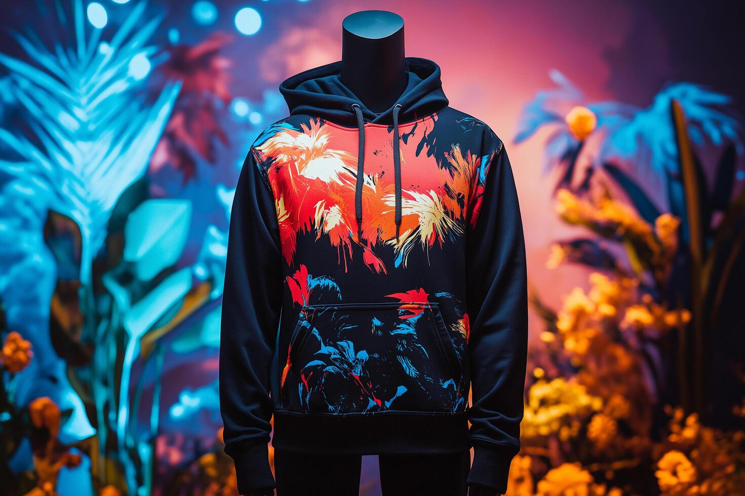 Black Hoodie with a futuristic nature design photo