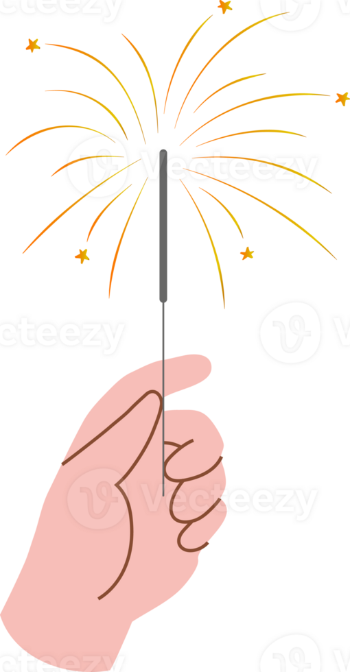 Hand holding sparklers cartoon cute style png
