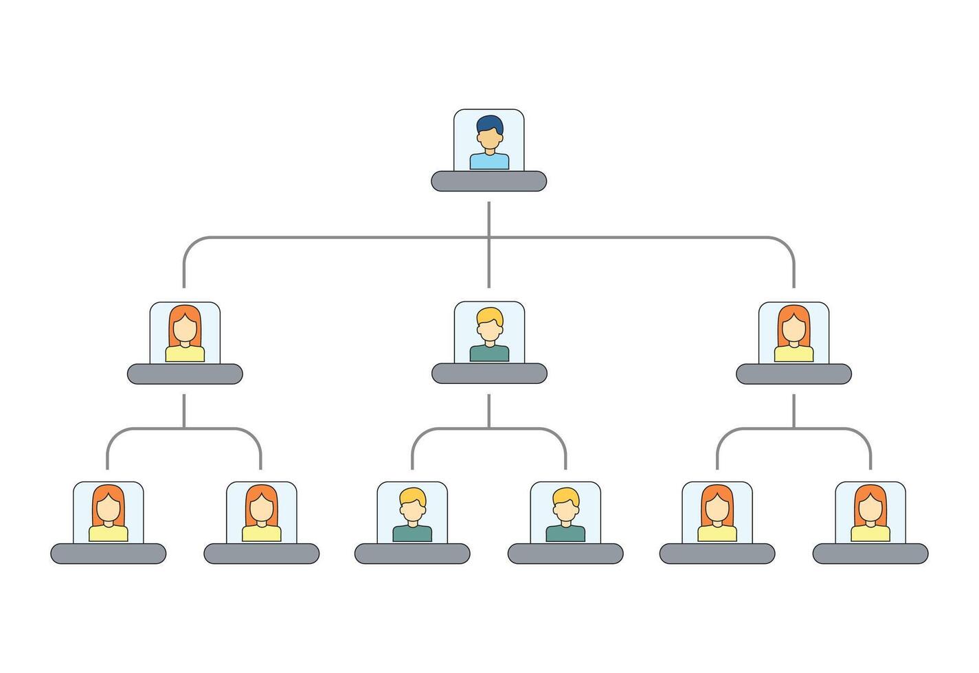 Organization Chart Infographics with People Icon and Abstract Line, Business Structure, Hierarchy of employees, org Illustration. vector