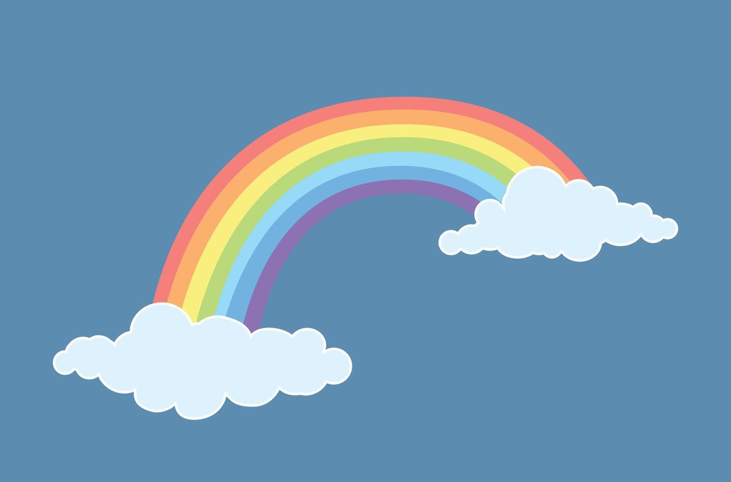 Color Rainbow With Clouds, on blue sly background, illustration vector