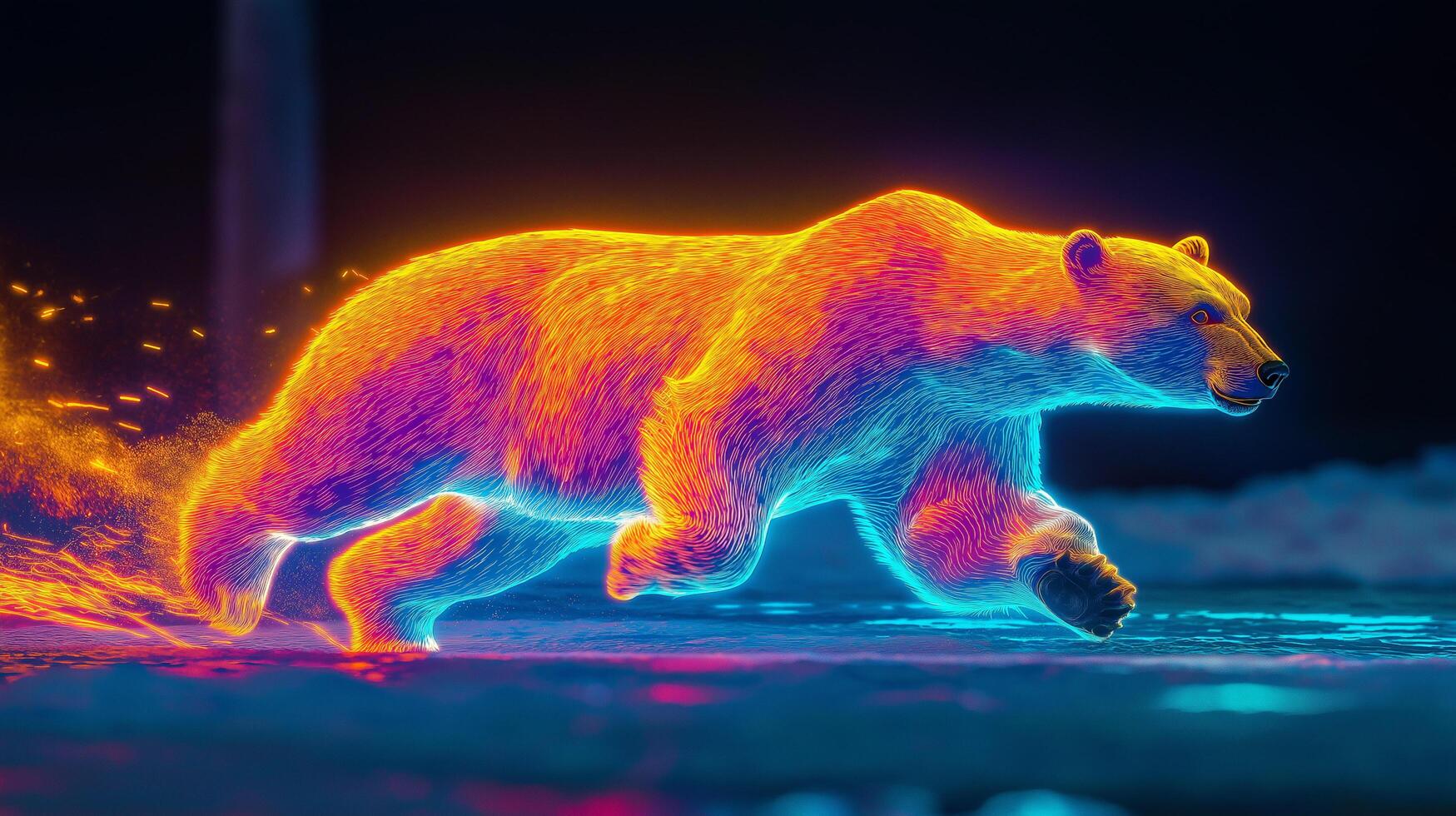 Glowing Polar Bear Sprinting on Ice with Bright Details photo
