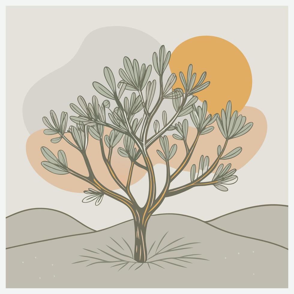 Majestic Mesquite Tree Illustration, Iconic Southwestern Flora in Detailed Design vector