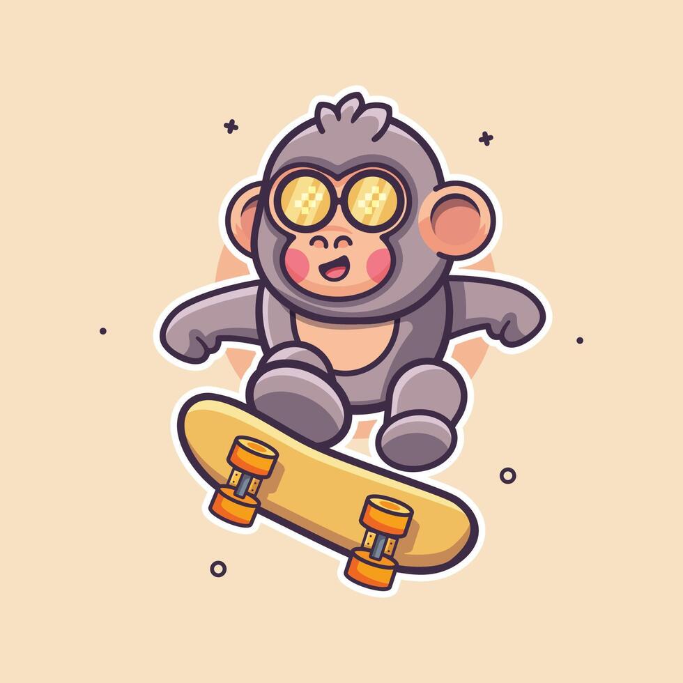 happy gorilla animal character mascot playing skateboard isolated cartoon in flat style design vector