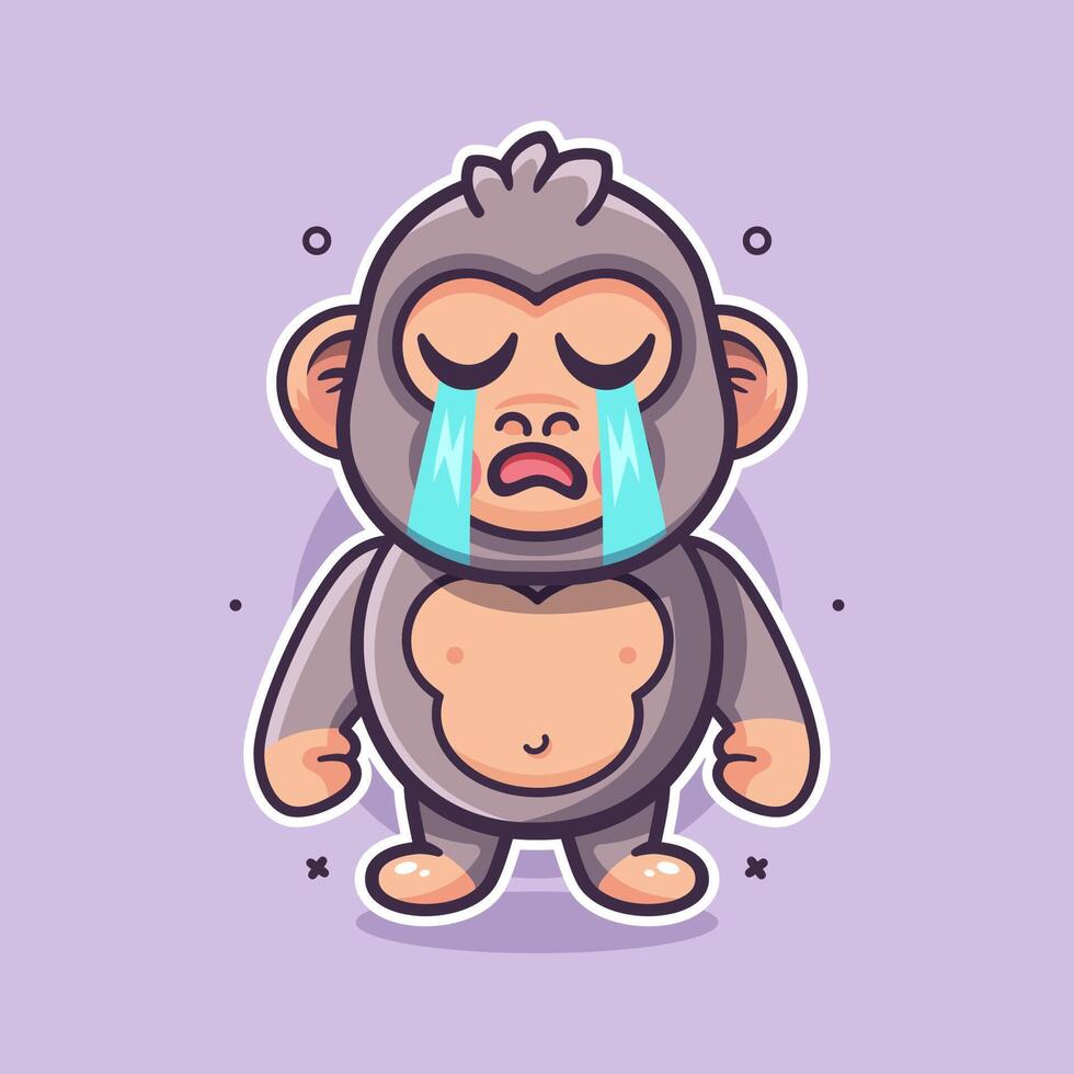 kawaii gorilla animal mascot with cry expression isolated cartoon in flat style design vector