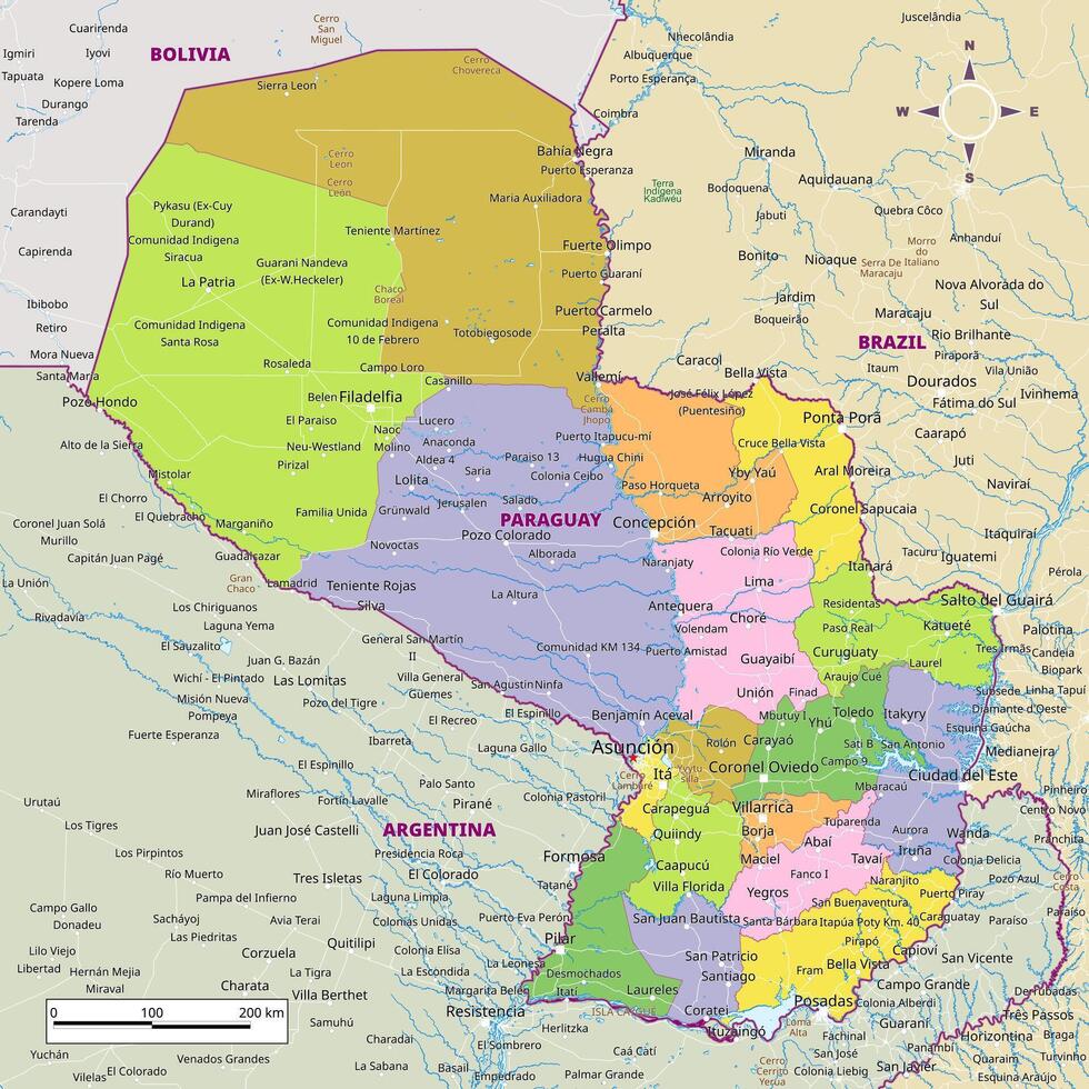 Detailed political map of Paraguay vector
