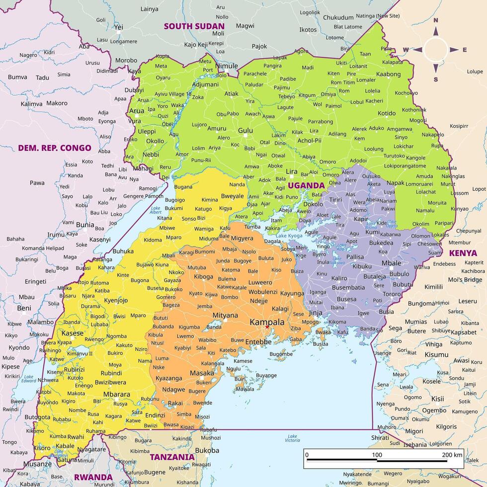 Detailed political map of Uganda vector
