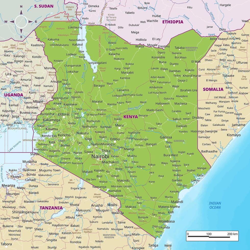 Detailed Physical Map Of Kenya 49232473 Vector Art At Vecteezy Detailed Physical Map Of Kenya Vector