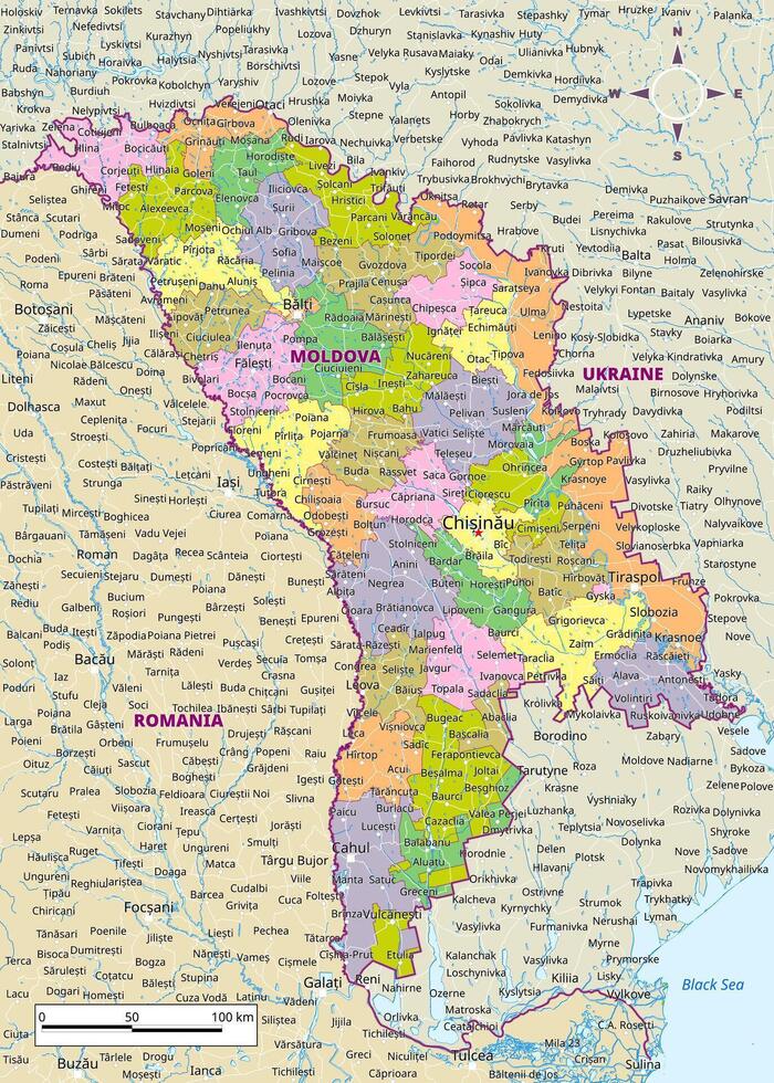 Detailed political map of Moldova vector