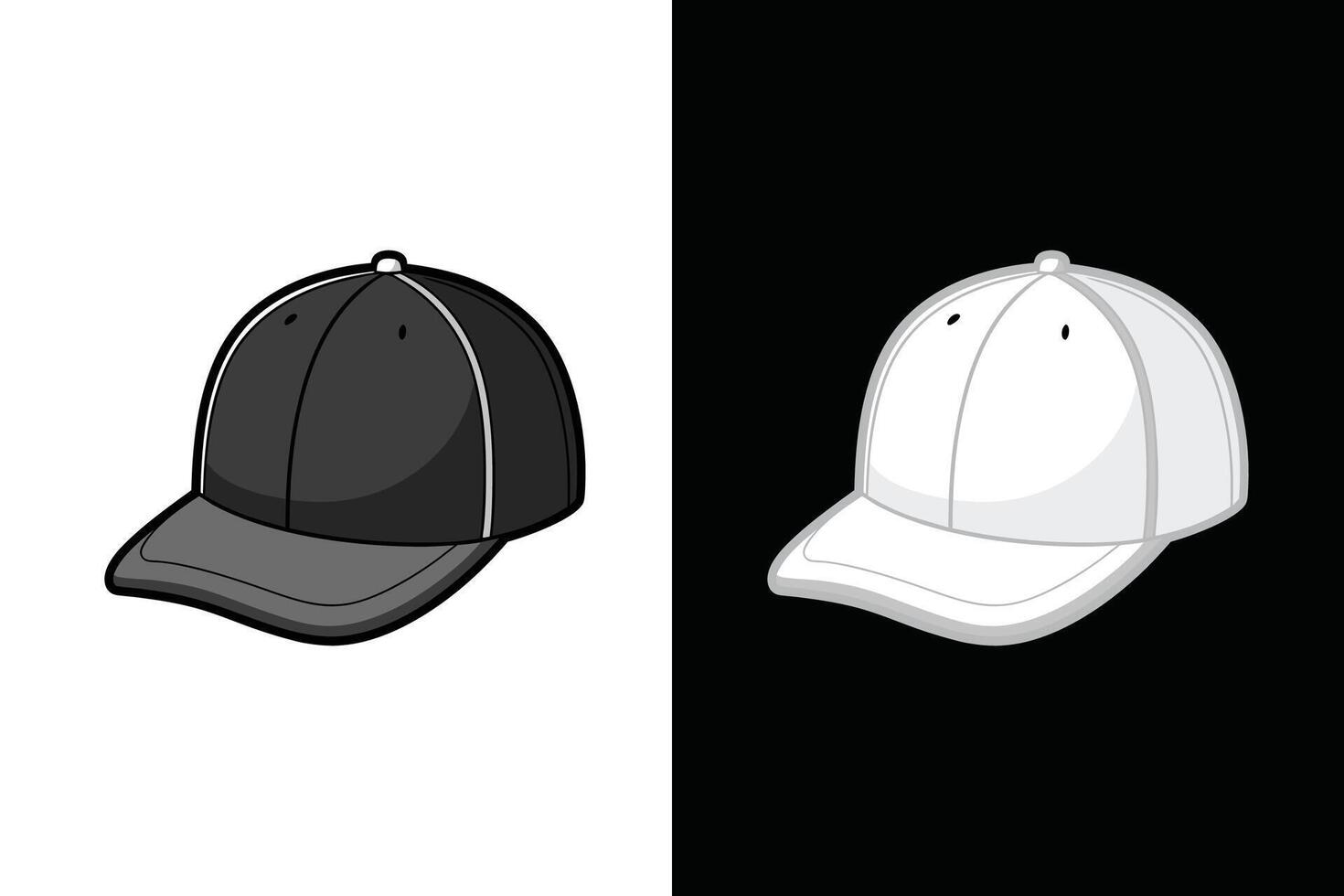 Black and white Color Cap Hat Mock up silhouette vector