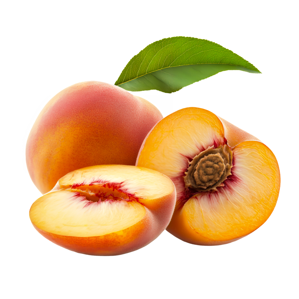 Peaches with Half-Cut Peach Isolated on Transparent Background png