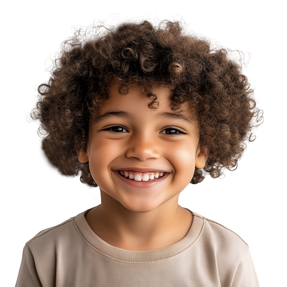 Happy Laughing Mixed Race Child with Curly Hair Isolated on Transparent Background png