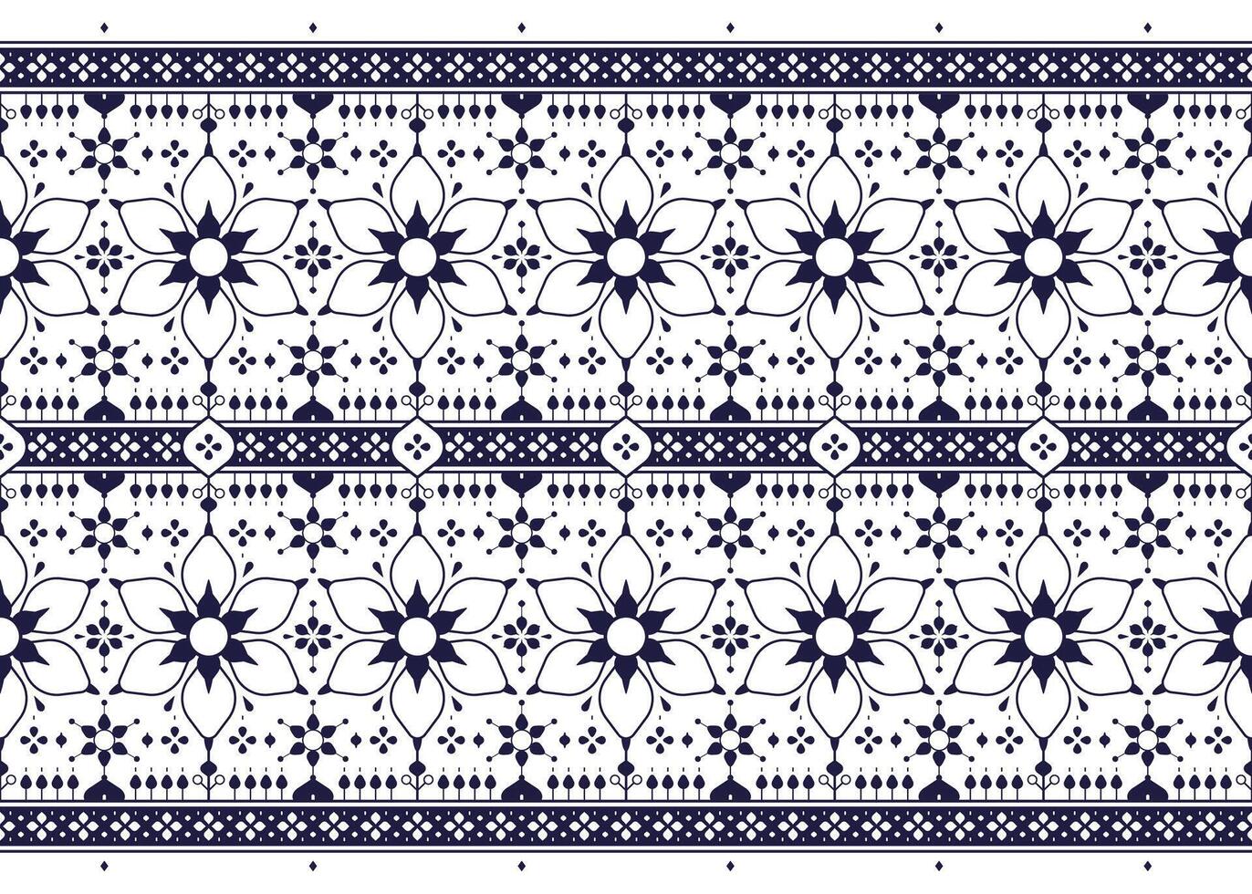 dark blue symbol floral on White background, ethnic fabric seamless pattern design for cloth, carpet, batik, wallpaper, wrapping etc. vector