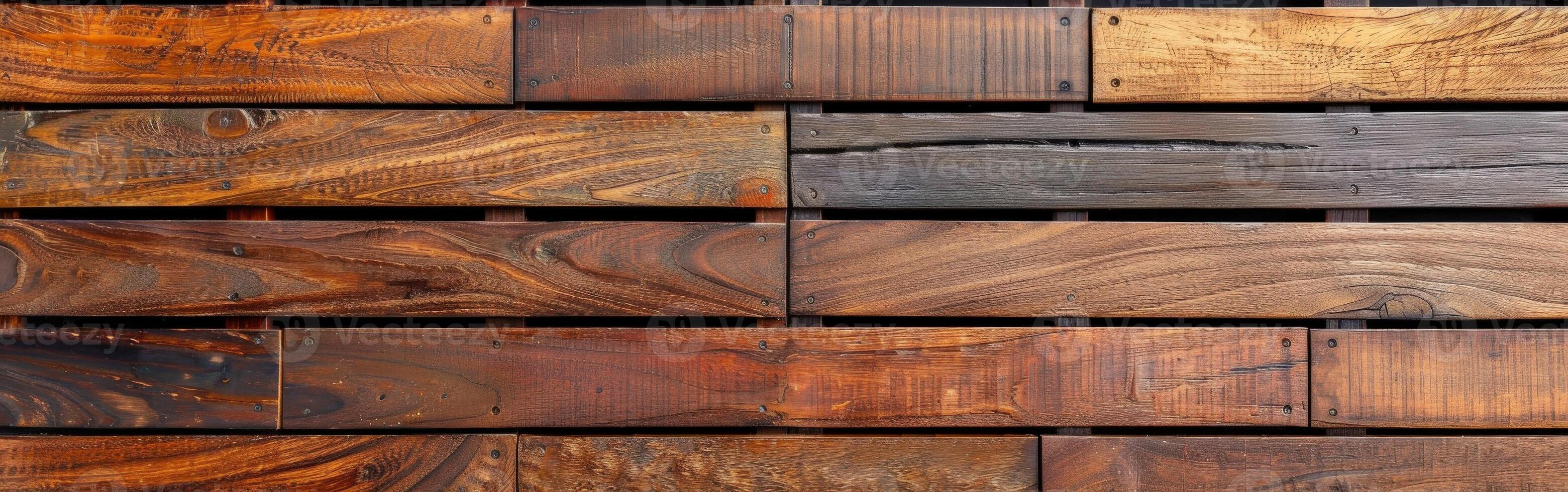 Close-up view of rustic wood decking with varied grain patterns photo
