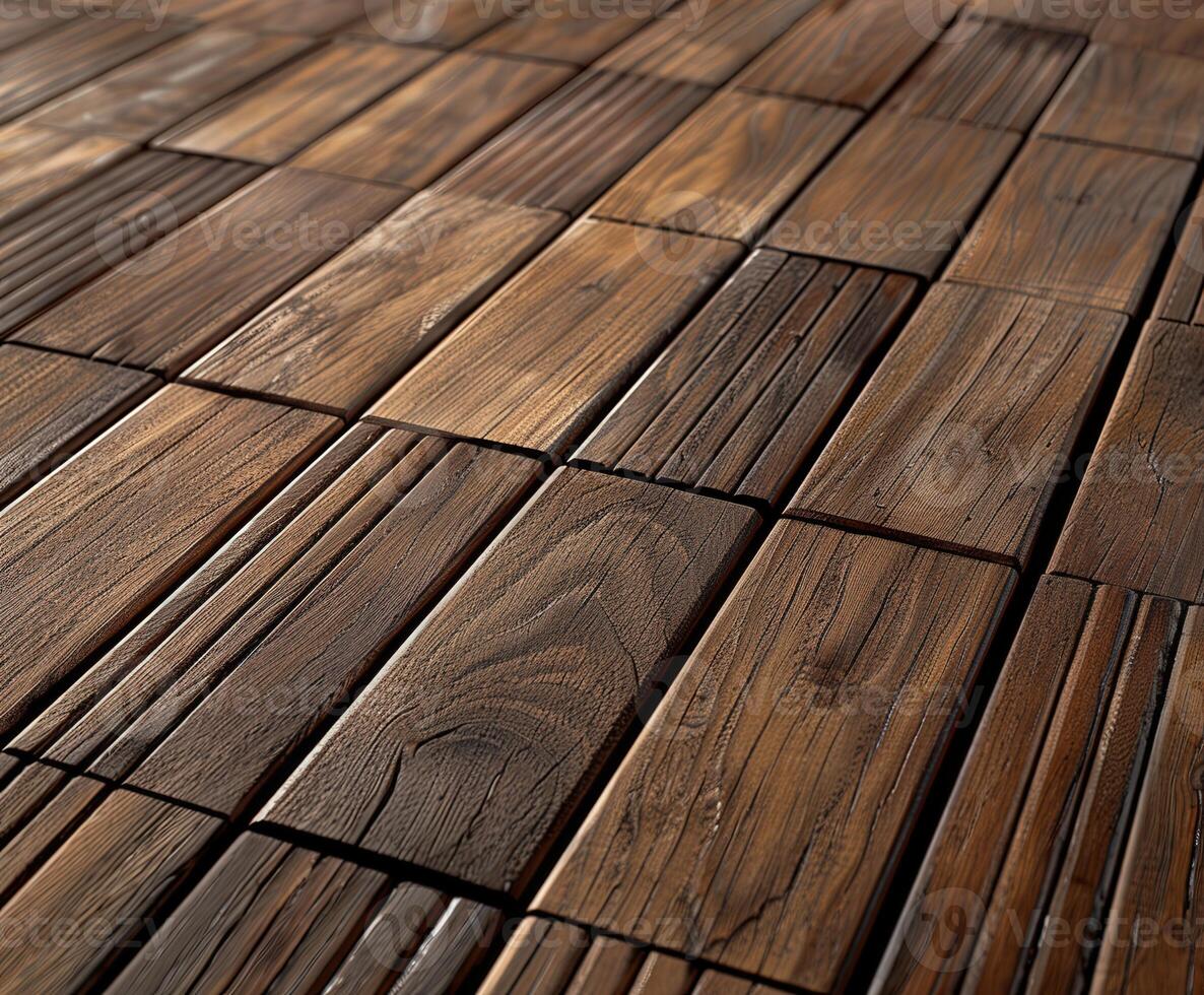 Natural wood decking arranged in a geometric pattern photo