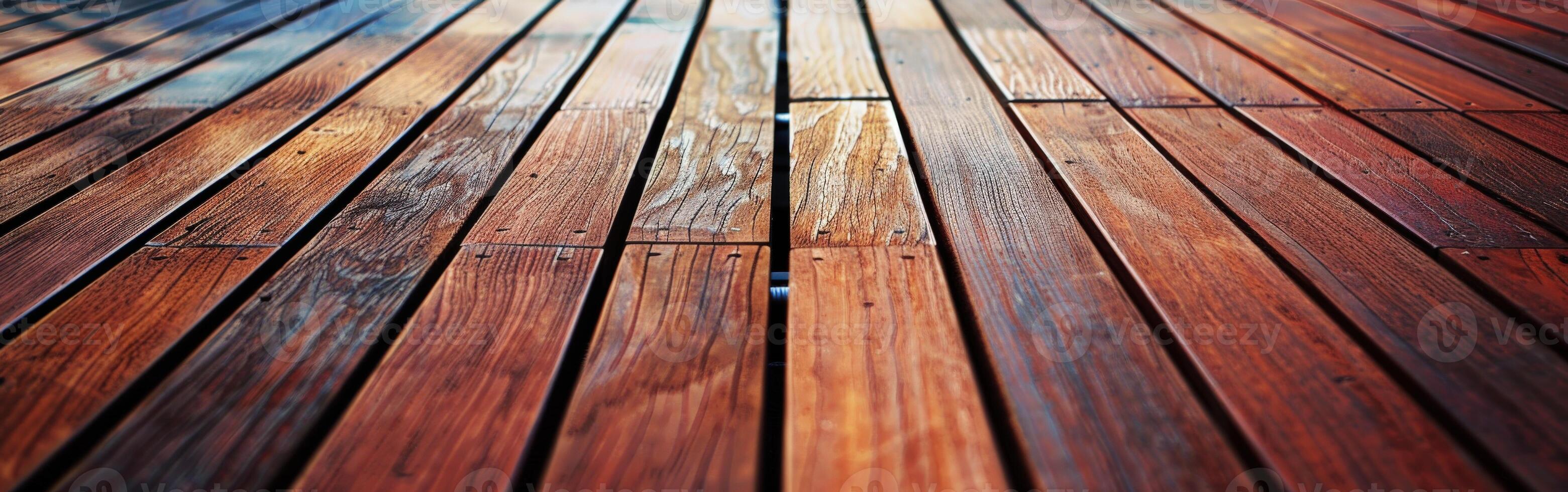 Beautiful wooden decking under sunlight in an outdoor setting photo