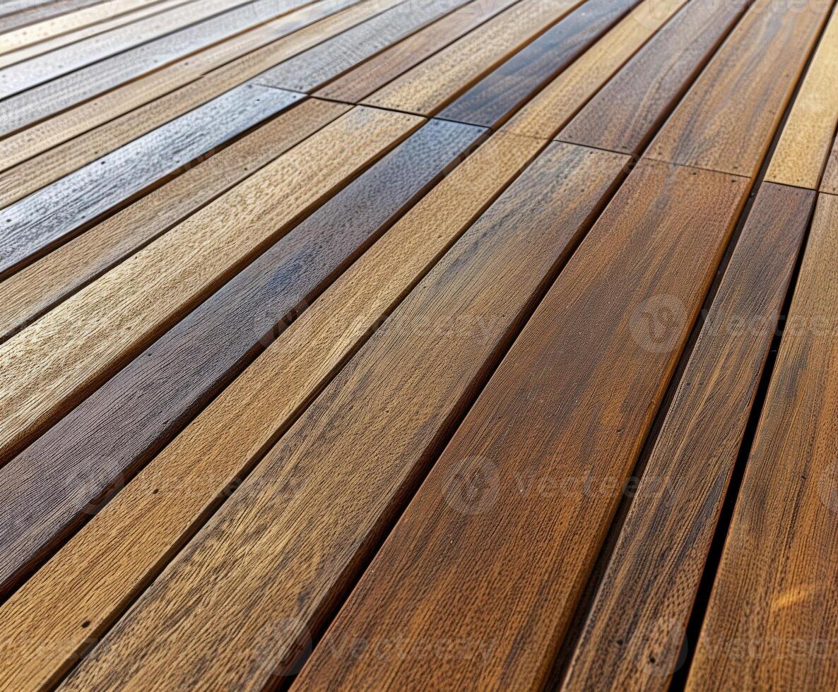 Wood decking with rich grain patterns in natural light photo