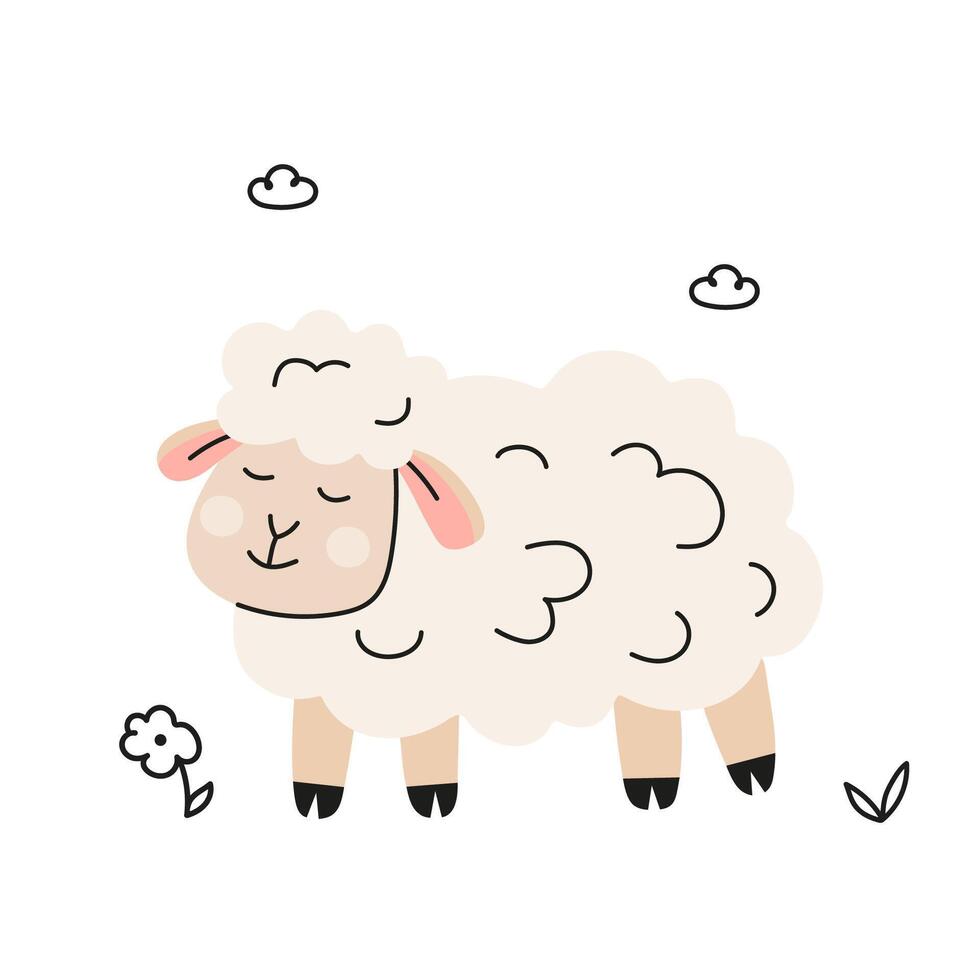 Funny cute sheep illustration vector