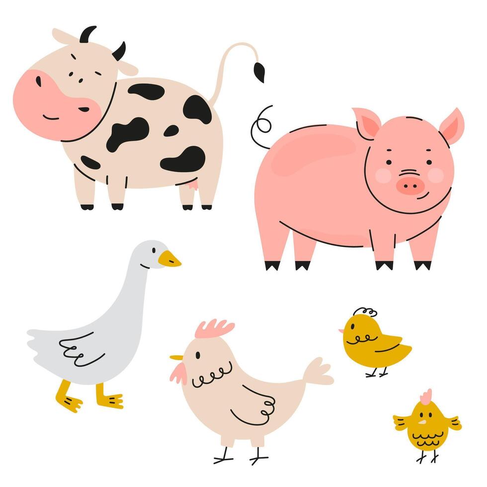 Cute farm animals set vector