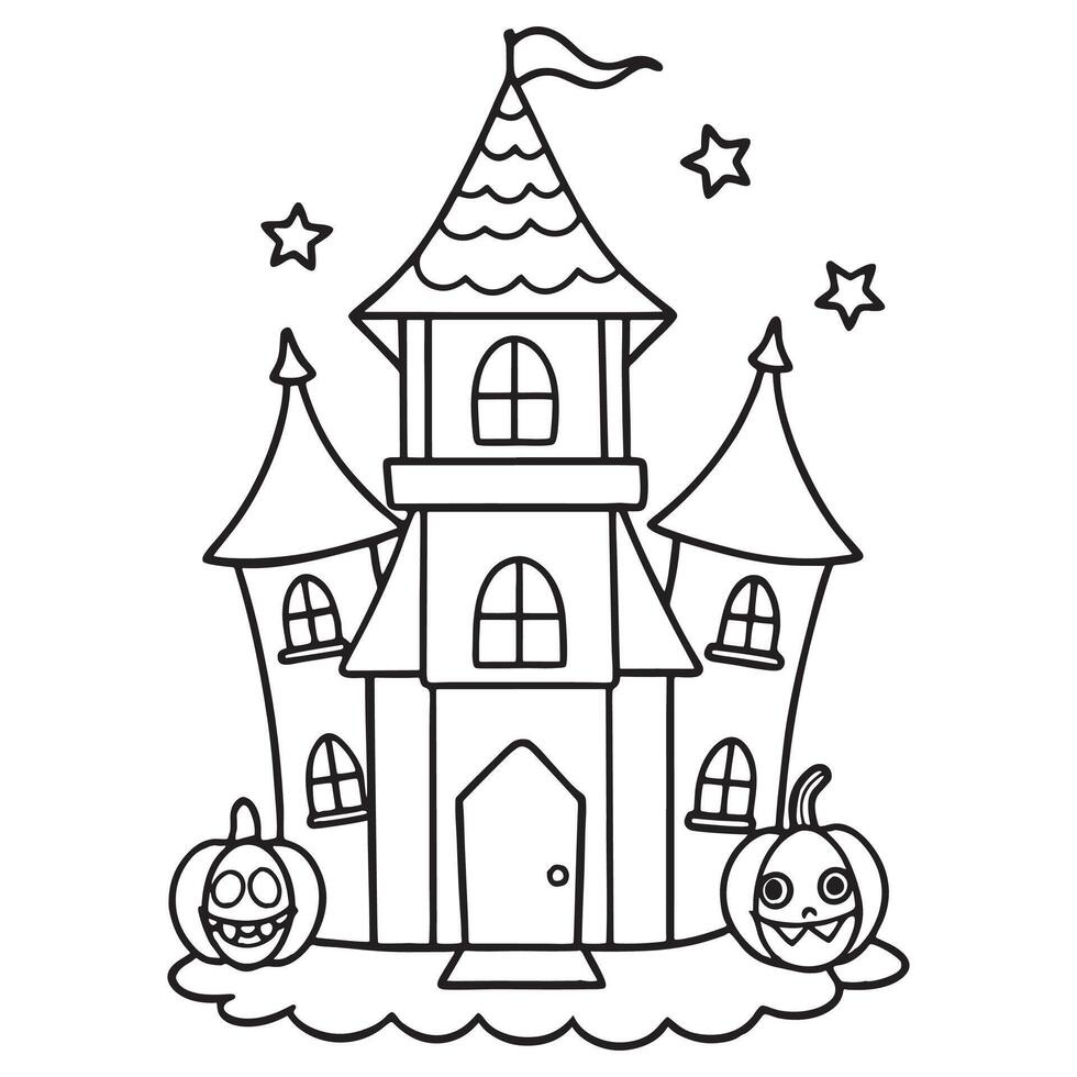 Halloween Haunted house Coloring Page for kids, coloring book vector