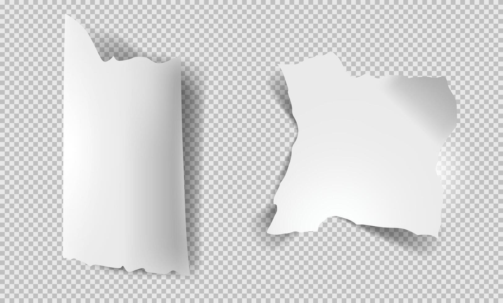 Pieces of torn white pages. Set of realistic torn sheets. Ripped sheets. Paper with jagged edges vector