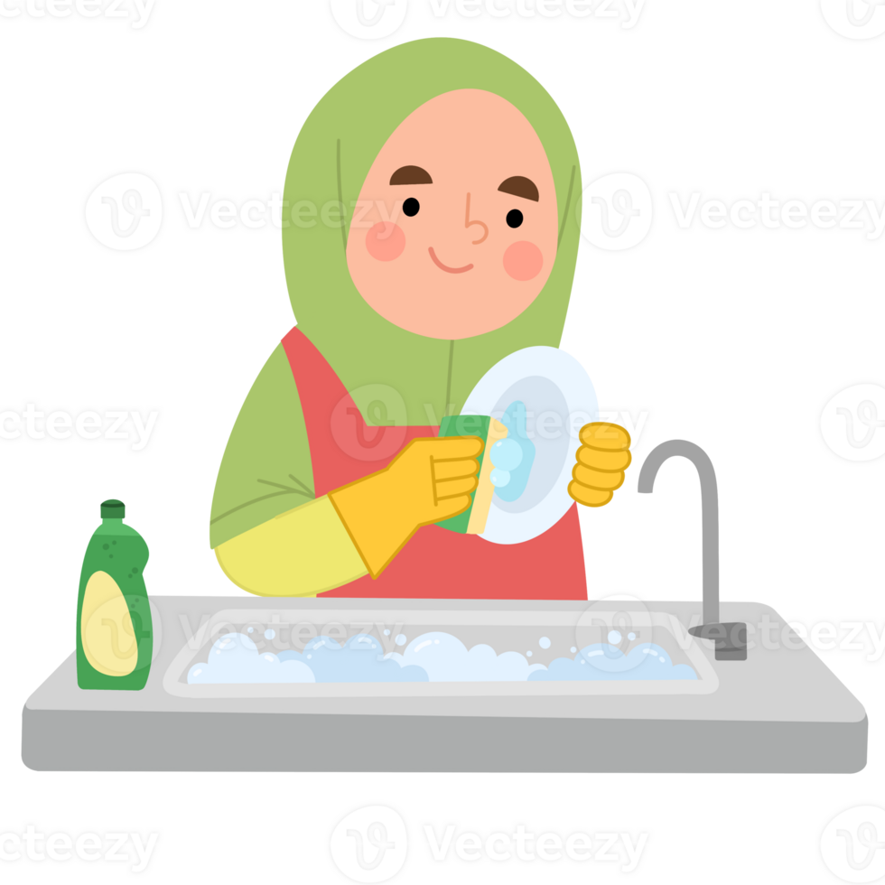 Karikatur Illustration von Mädchen Waschen Geschirr png