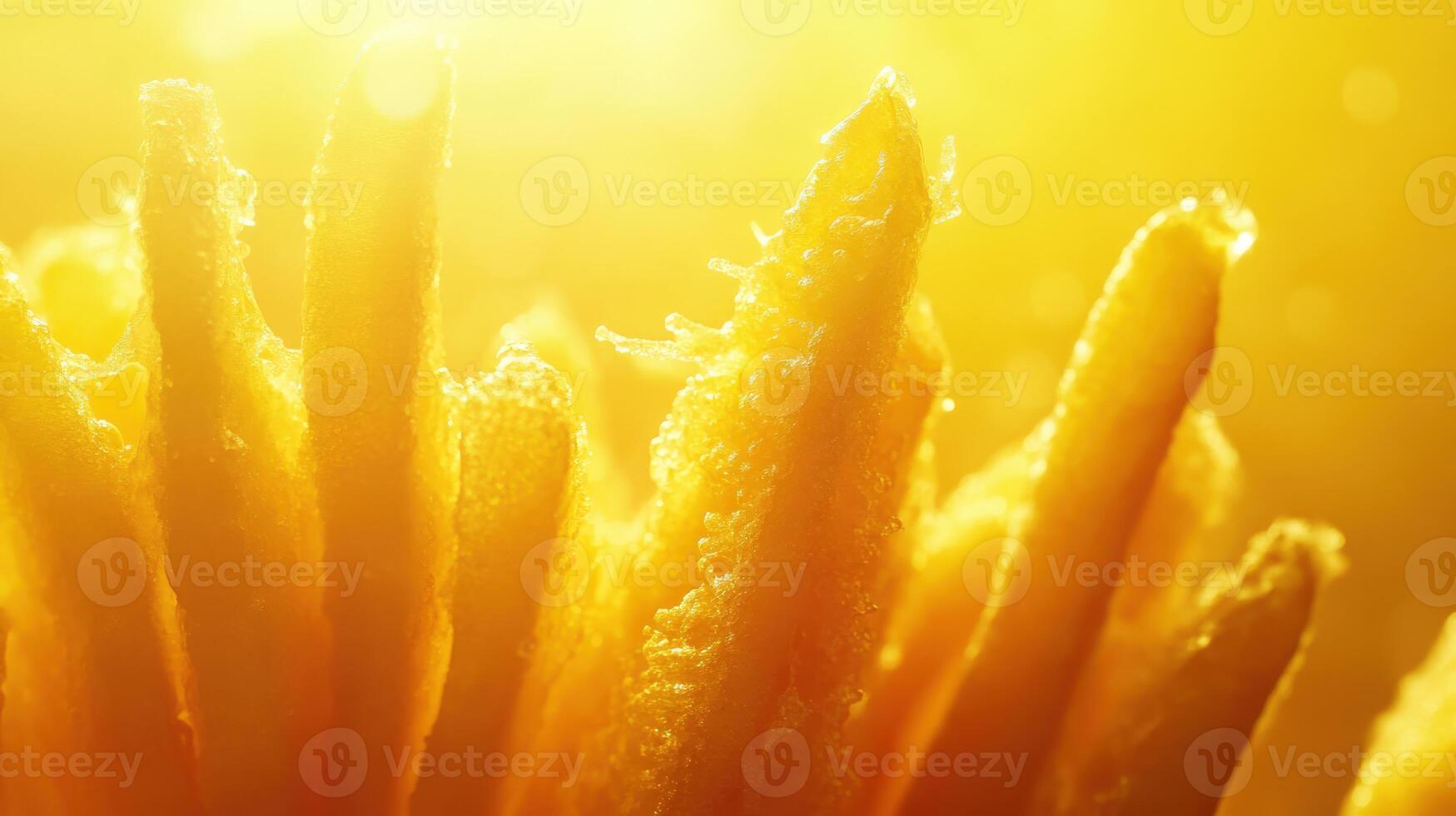 Golden crispy French fries on a bright background in sunlight photo