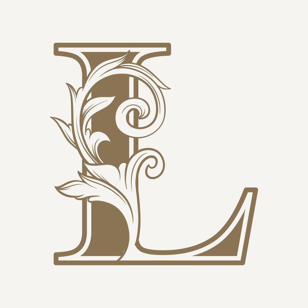 stylized fancy letter L with a leaf flower vintage ornament vector