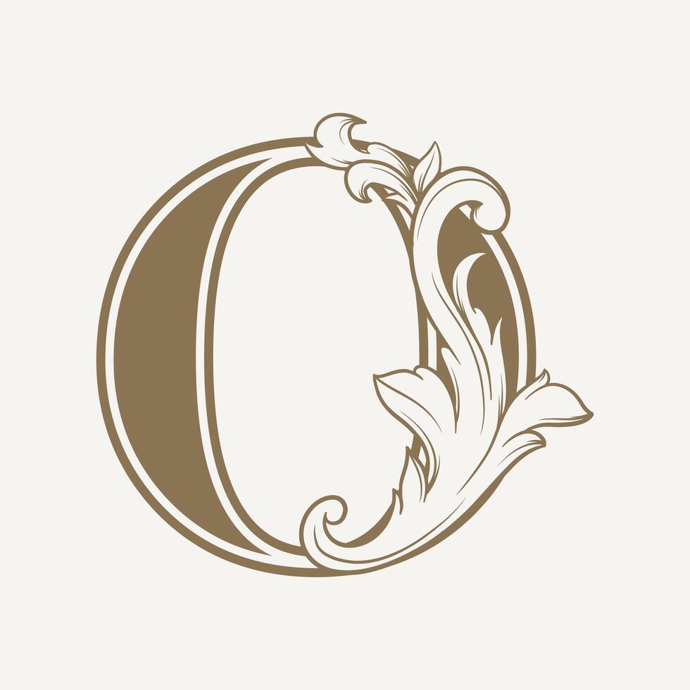 stylized fancy letter O with a leaf flower vintage ornament vector