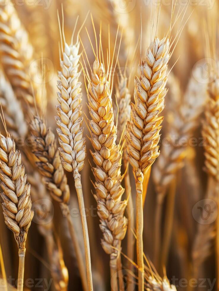 Golden wheat field in the late afternoon sunlight photo