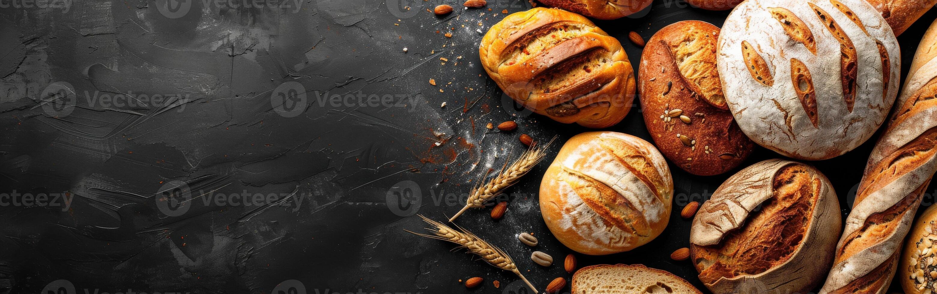 Freshly baked artisan bread on a rustic kitchen countertop photo