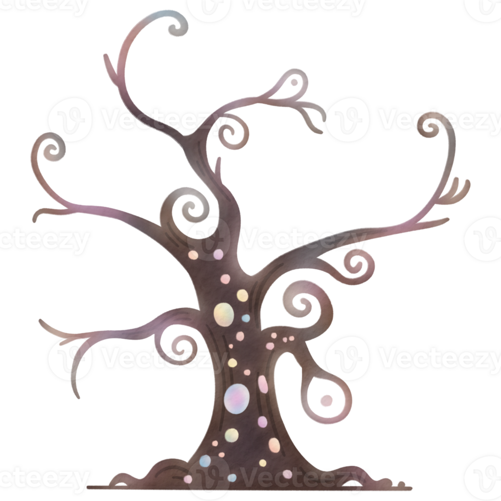 Watercolor illustration of a spooky haunted tree with ghostly features and swirling branches png