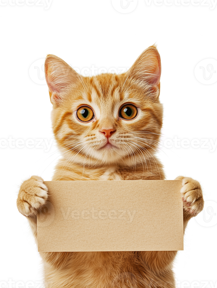 A cute cat holds a rectangular piece of paper in its paws png