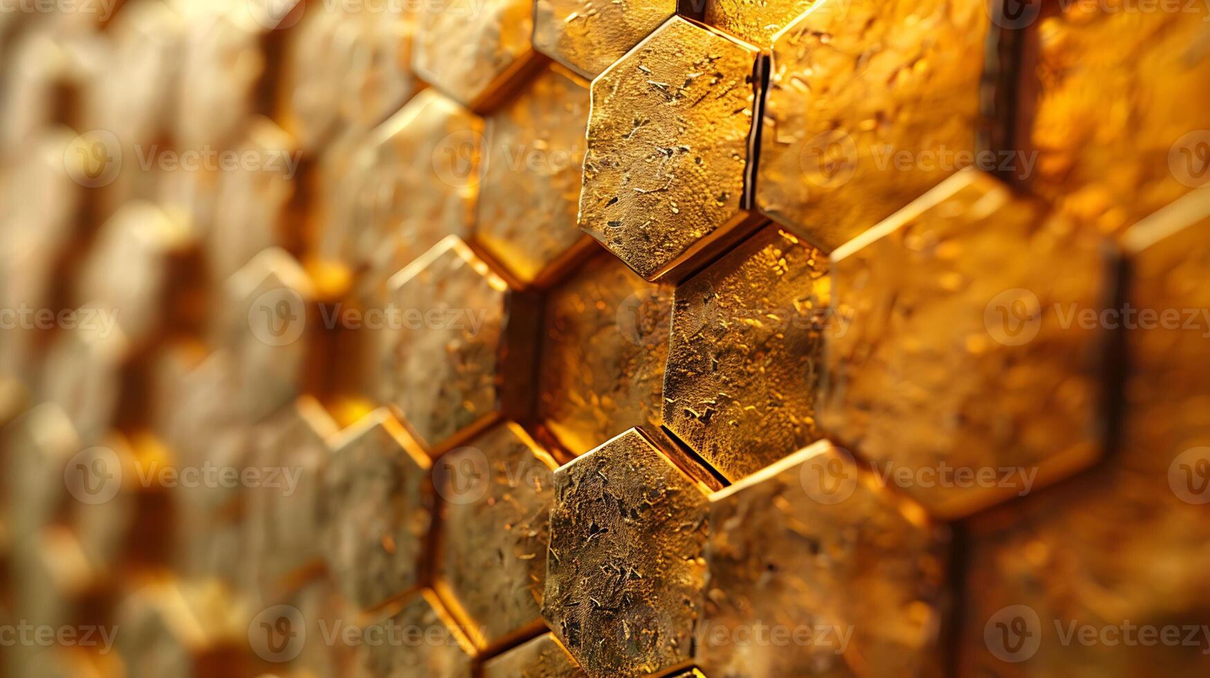 Rough textured gold hexagonal wall background photo