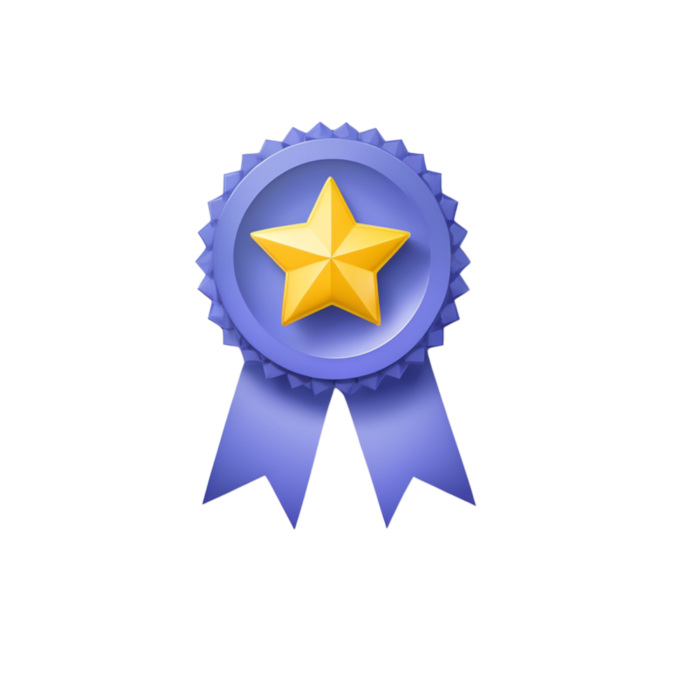 Blue ribbon award with gold star on transparent background png